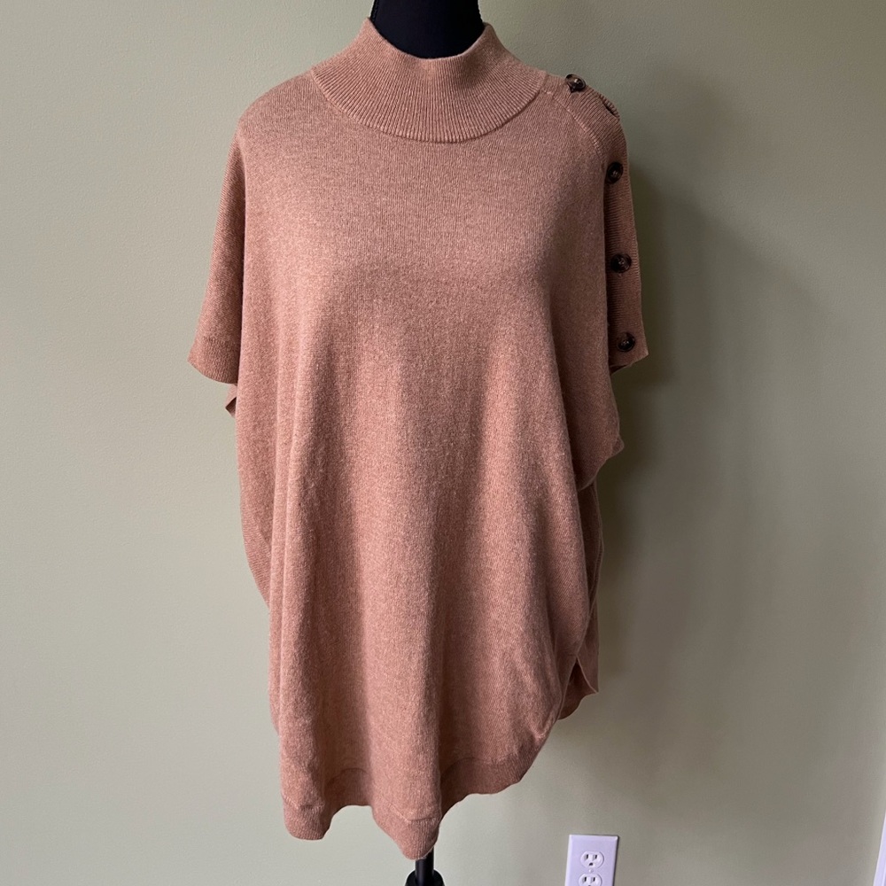 Part Two Wool Cape Oversized  Mock Neck Button Dolman Sweater